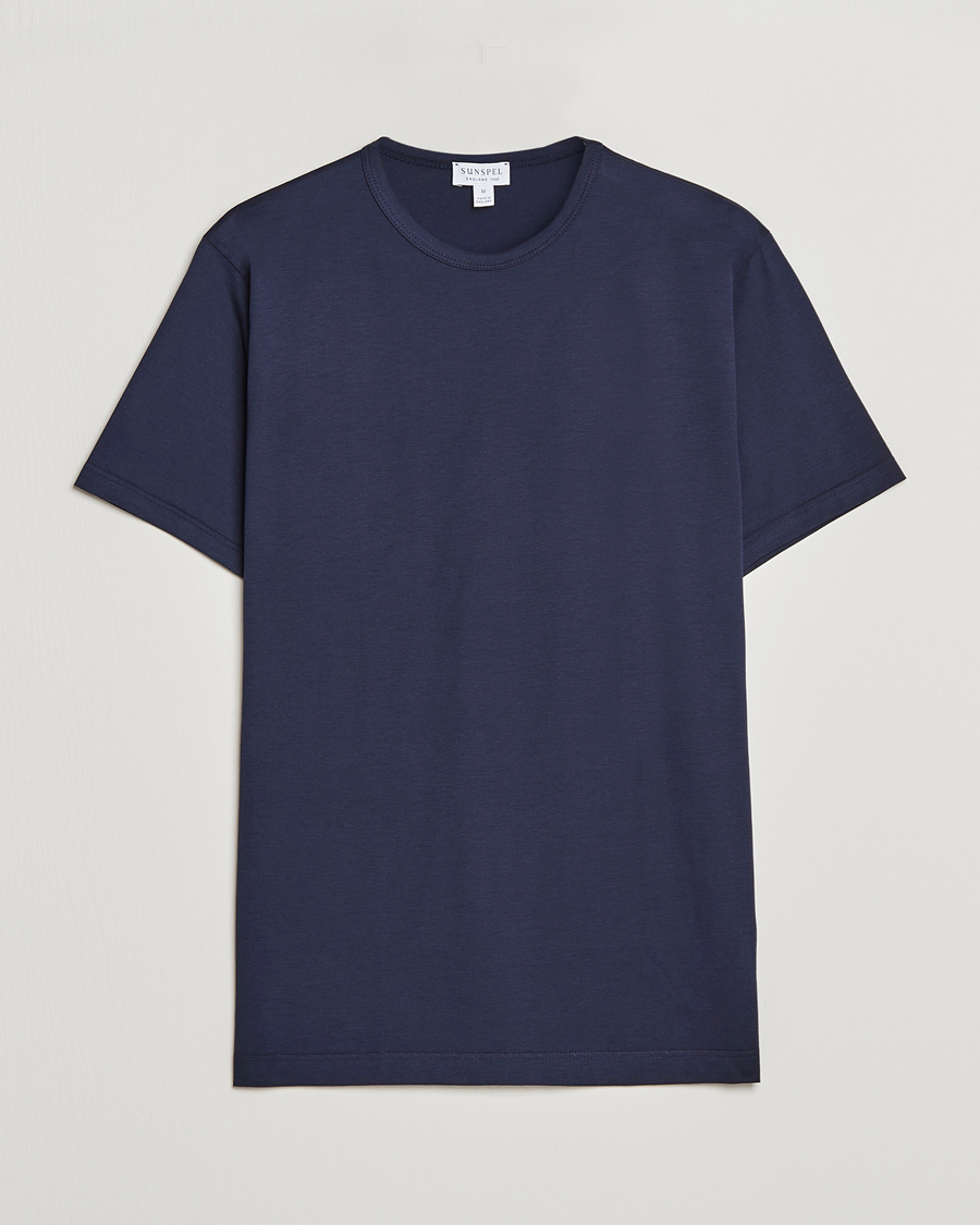 Men | T-Shirts | Sunspel | Crew Neck Cotton Tee Navy