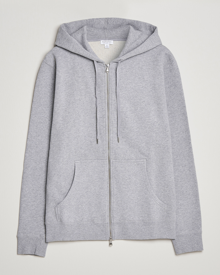 Men | Sweaters & Knitwear | Sunspel | Loopback Full Zip Hoodie Grey Melange