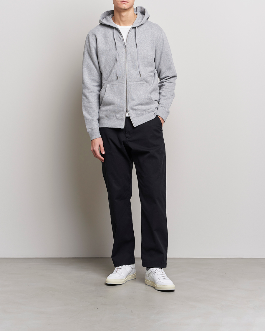 Men | Sweaters & Knitwear | Sunspel | Loopback Full Zip Hoodie Grey Melange