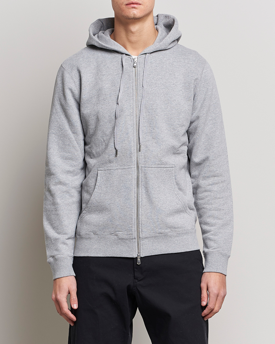 Men | Sweaters & Knitwear | Sunspel | Loopback Full Zip Hoodie Grey Melange