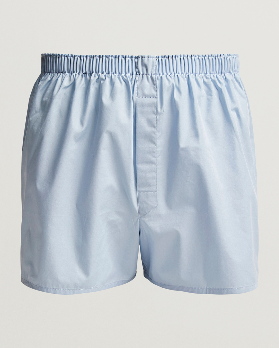 Men | Underwear & Socks | Sunspel | Classic Woven Cotton Boxer Shorts Plain Blue