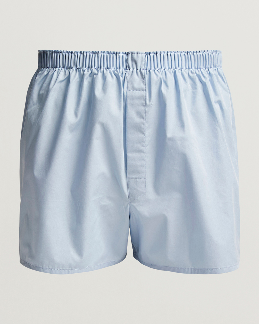 Men | Underwear & Socks | Sunspel | Classic Woven Cotton Boxer Shorts Plain Blue