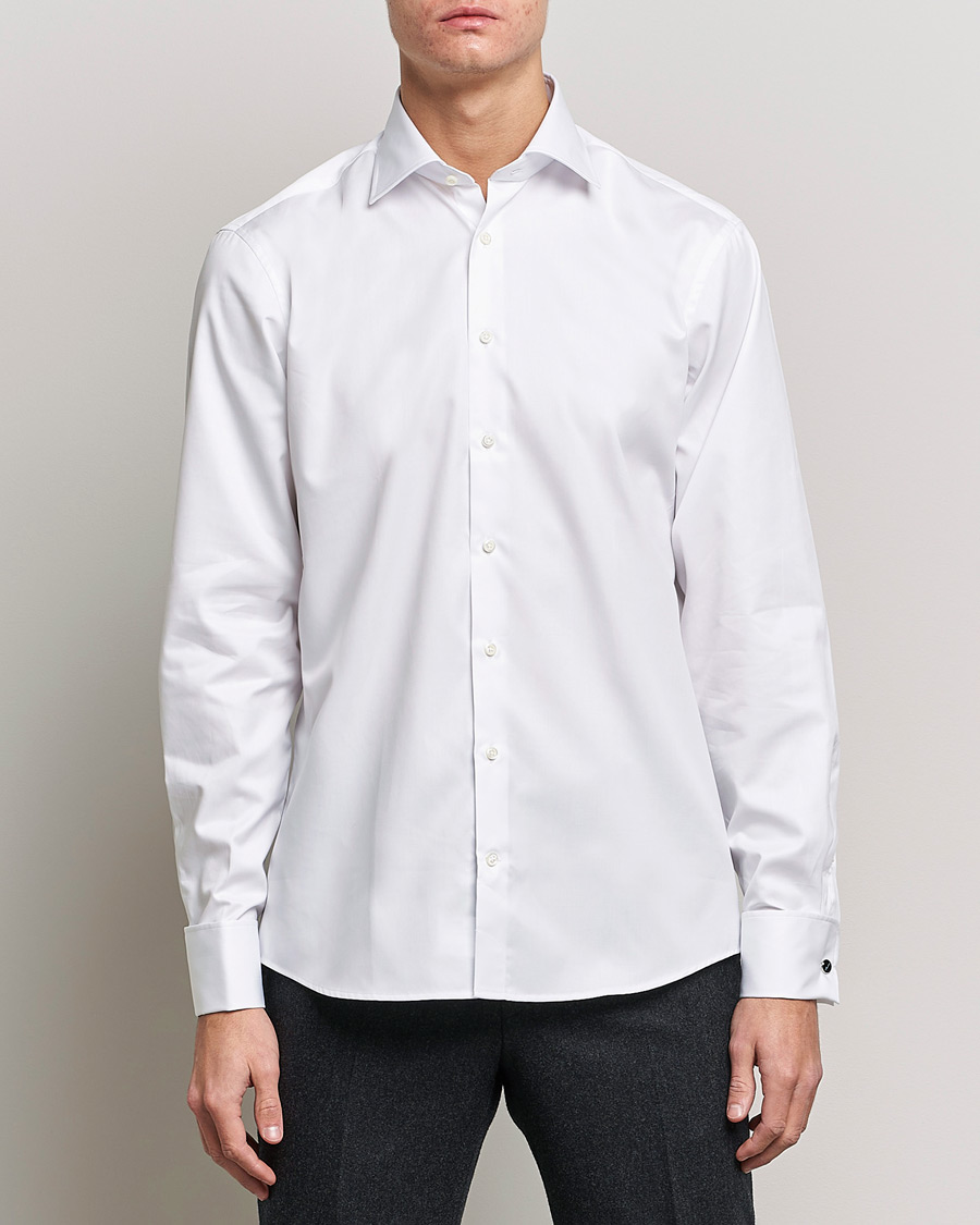 Men | Business Shirts | Stenströms | Fitted Body Double Cuff White