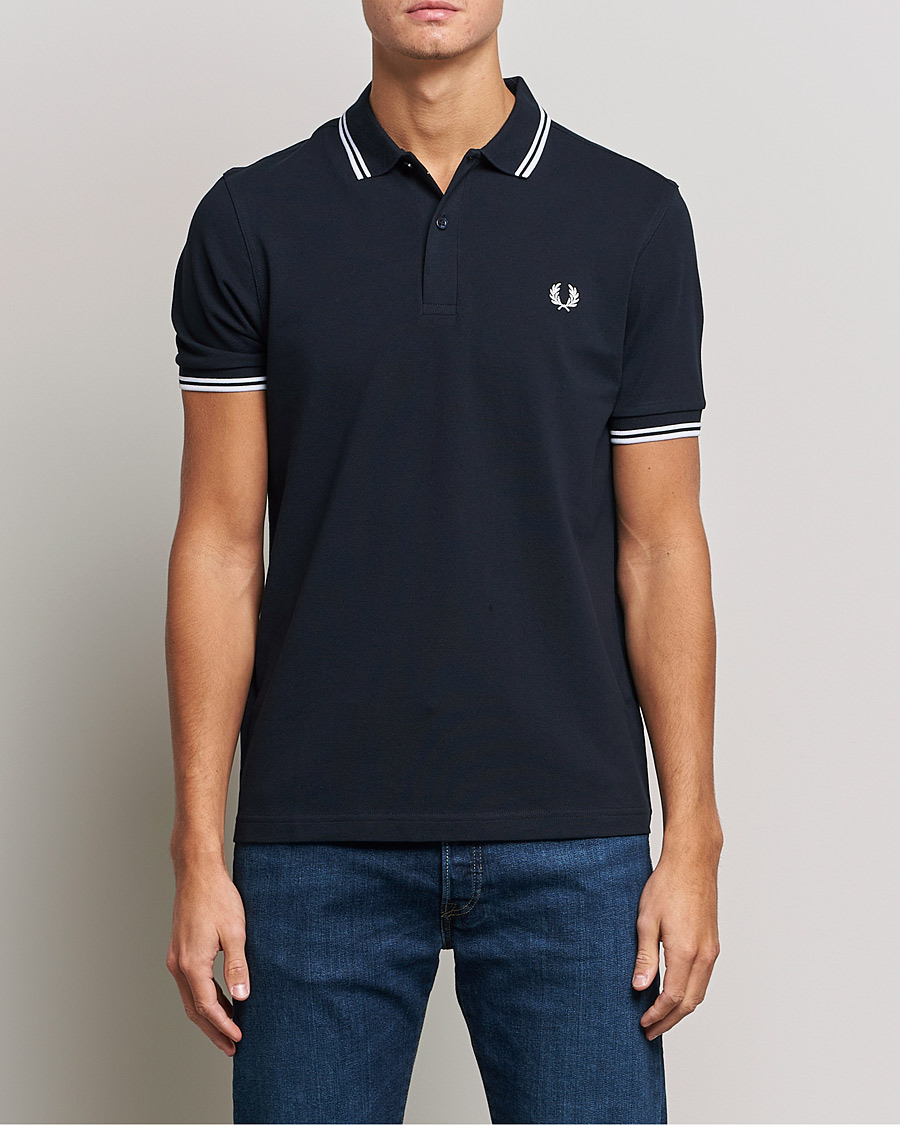 Men | Polo Shirts | Fred Perry | Twin Tip Polo Navy/White