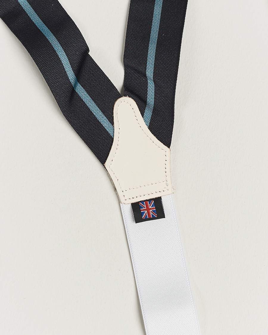 Men | Albert Thurston Thin Stripe Braces 40mm Black/Sky | Albert Thurston | Thin Stripe Braces 40mm Black/Sky