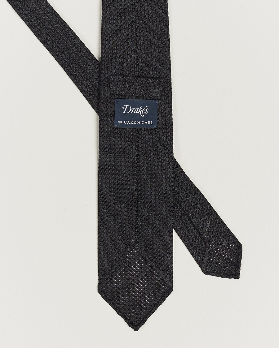 Men | Ties | Drake's | Silk Grenadine Handrolled 8 cm Tie Black
