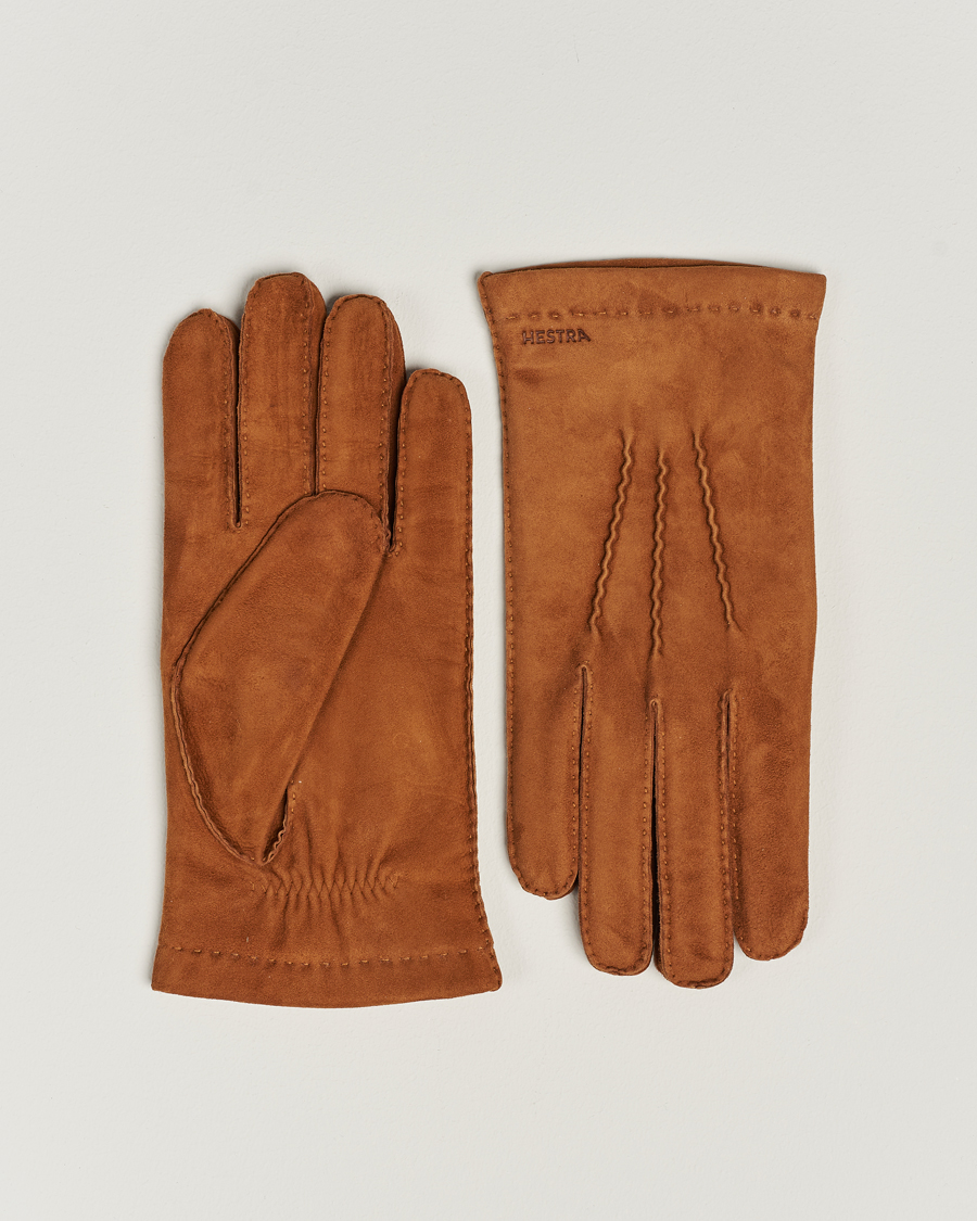 Men | Gloves | Hestra | Arthur Wool Lined Suede Glove Cognac