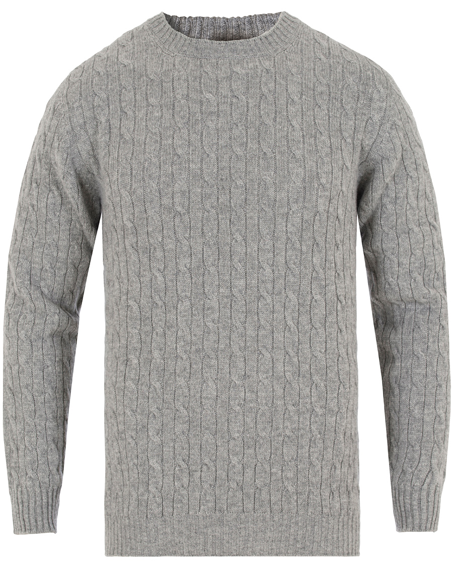Johnstons of Elgin Cashmere Cable Crew Neck Light Grey hos