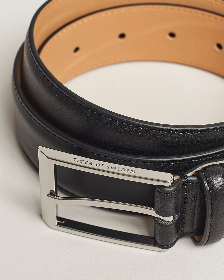 Men | Leather Belts | Tiger of Sweden | Helmi Leather 3,5 cm Belt Black