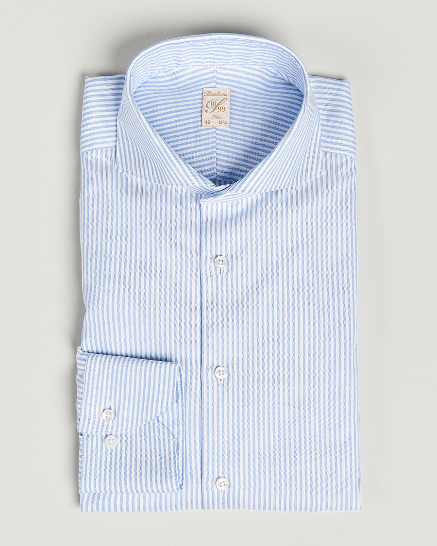 Men | Shirts | Stenströms | 1899 Slimline Supima Cotton Striped Shirt White/Blue