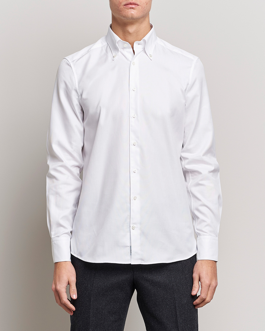 Men | Business Shirts | Stenströms | 1899 Slimline Supima Cotton Structure Shirt White
