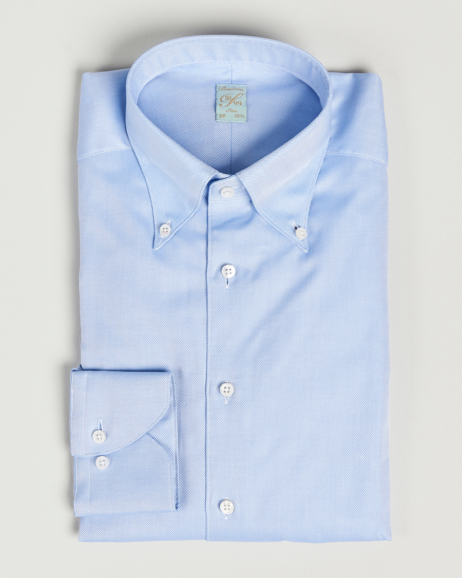 Men |  | Stenströms | 1899 Slimline Supima Cotton Structure Shirt Blue