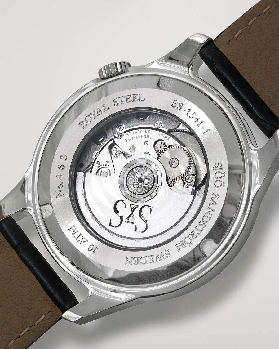 Men | Sjöö Sandström Royal Steel Classic 41mm Black and Black Alligator | Sjöö Sandström | Royal Steel Classic 41mm Black and Black Alligator