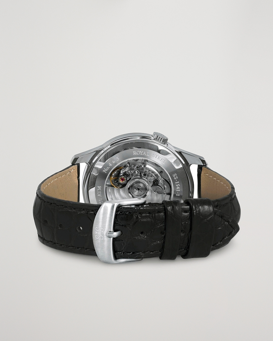 Men | Sjöö Sandström Royal Steel Classic 41mm Black and Black Alligator | Sjöö Sandström | Royal Steel Classic 41mm Black and Black Alligator