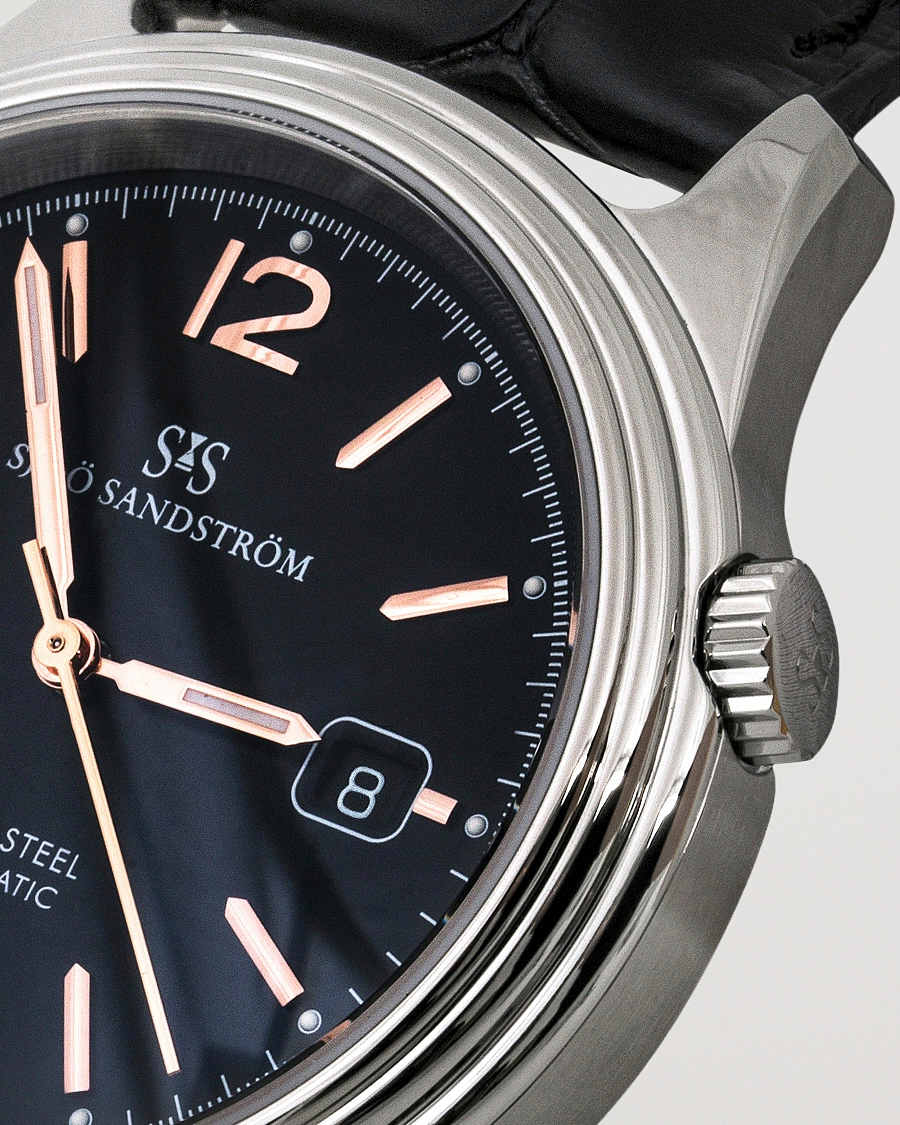 Men | Sjöö Sandström Royal Steel Classic 41mm Black and Black Alligator | Sjöö Sandström | Royal Steel Classic 41mm Black and Black Alligator