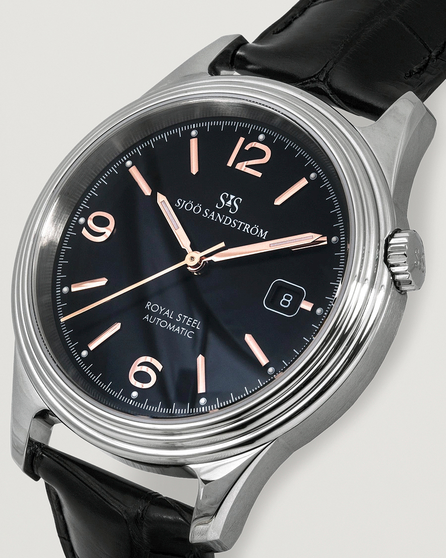 Men | Sjöö Sandström Royal Steel Classic 41mm Black and Black Alligator | Sjöö Sandström | Royal Steel Classic 41mm Black and Black Alligator