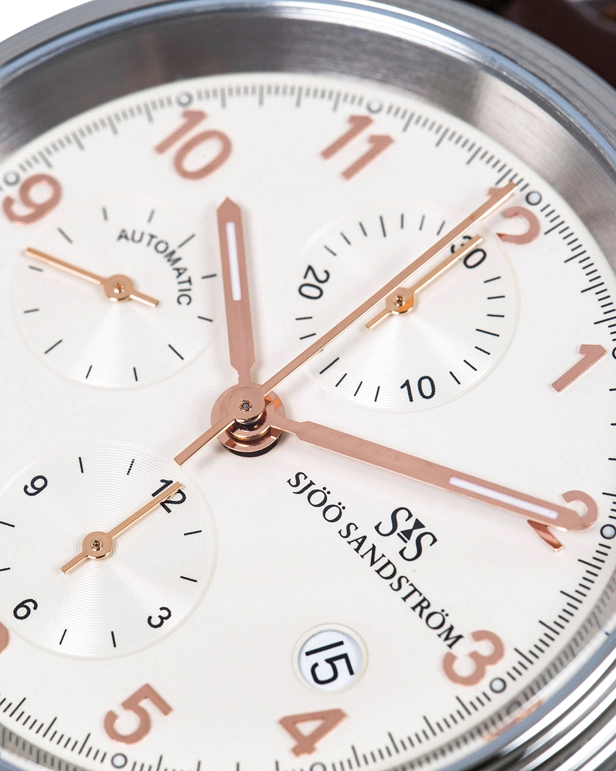 Men | Sjöö Sandström Royal Steel Chronograph 42mm Ivory/Brown Alligator | Sjöö Sandström | Royal Steel Chronograph 42mm Ivory/Brown Alligator