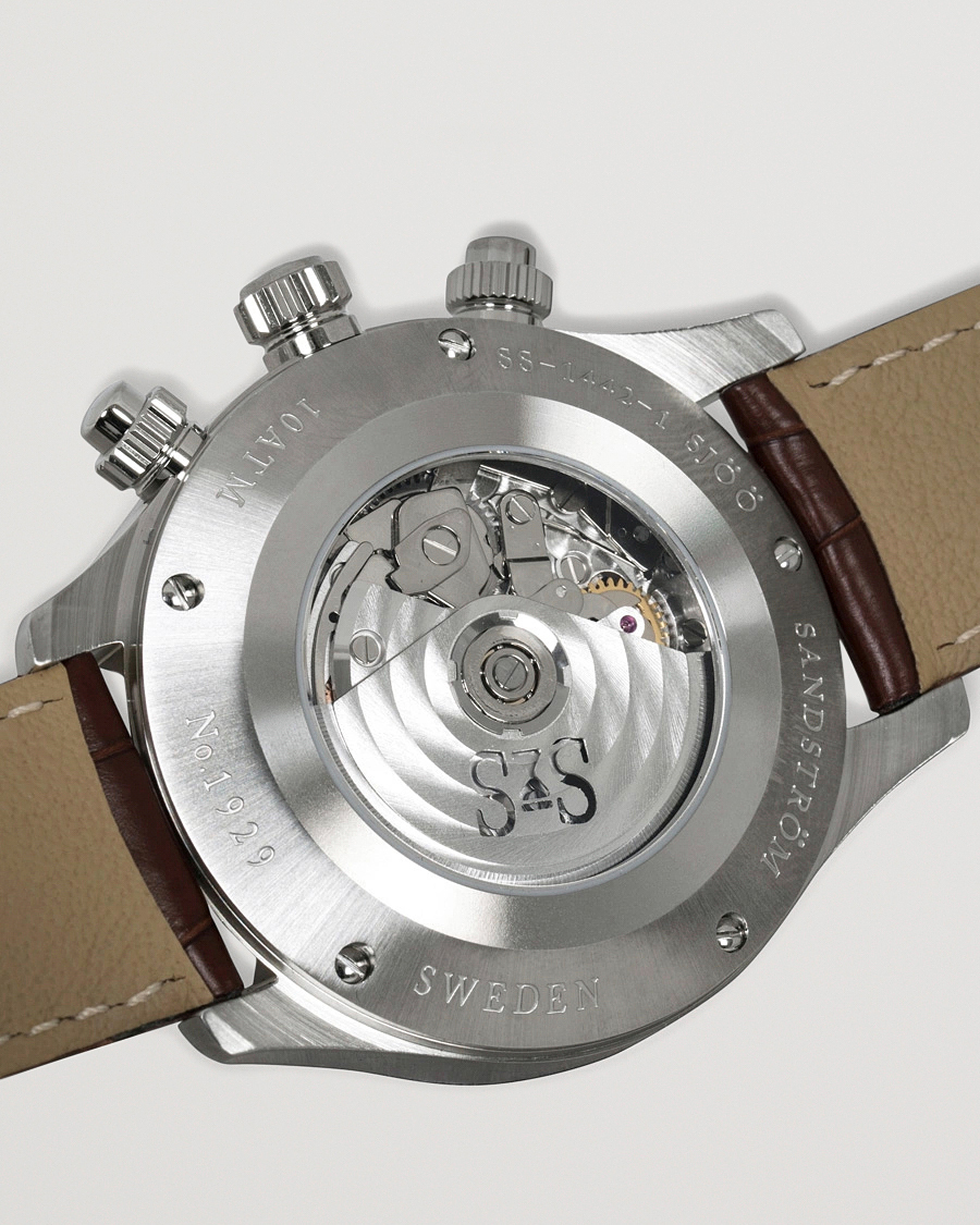 Men | Sjöö Sandström Royal Steel Chronograph 42mm Ivory/Brown Alligator | Sjöö Sandström | Royal Steel Chronograph 42mm Ivory/Brown Alligator