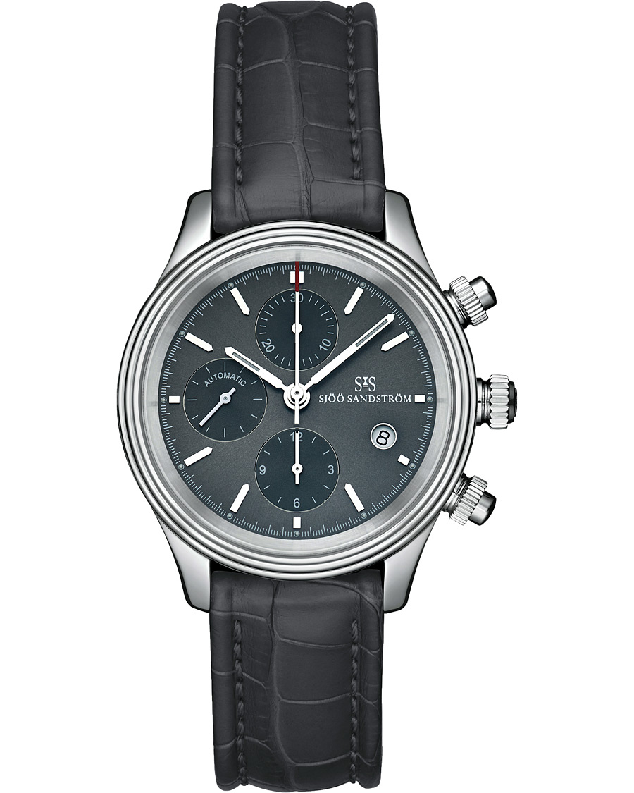 Men | Sjöö Sandström Royal Steel Chronograph Grey and Grey Alligator 42 mm | Sjöö Sandström | Royal Steel Chronograph Grey and Grey Alligator 42 mm