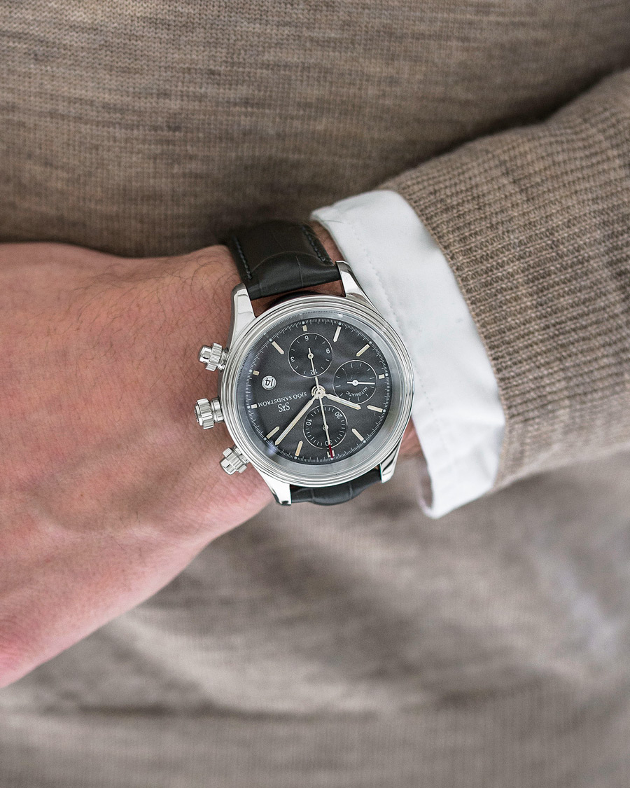 Men | Sjöö Sandström Royal Steel Chronograph Grey and Grey Alligator 42 mm | Sjöö Sandström | Royal Steel Chronograph Grey and Grey Alligator 42 mm