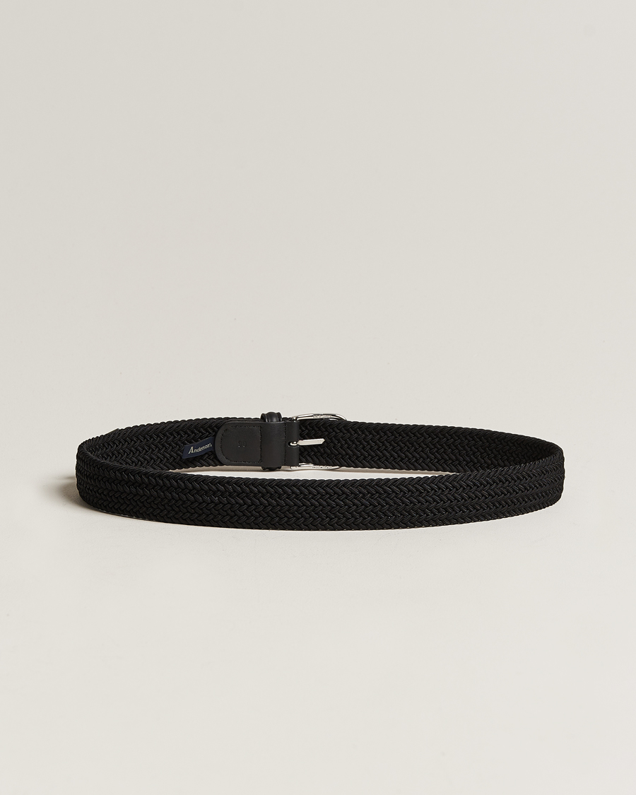Men | Woven Belts | Anderson's | Stretch Woven 3,5 cm Belt Black