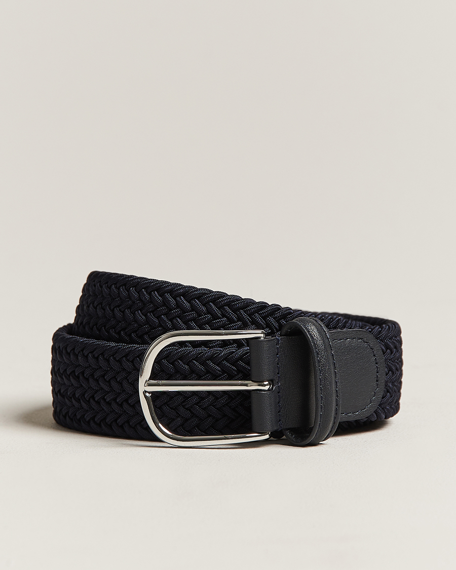 Men | Belts | Anderson's | Stretch Woven 3,5 cm Belt Navy