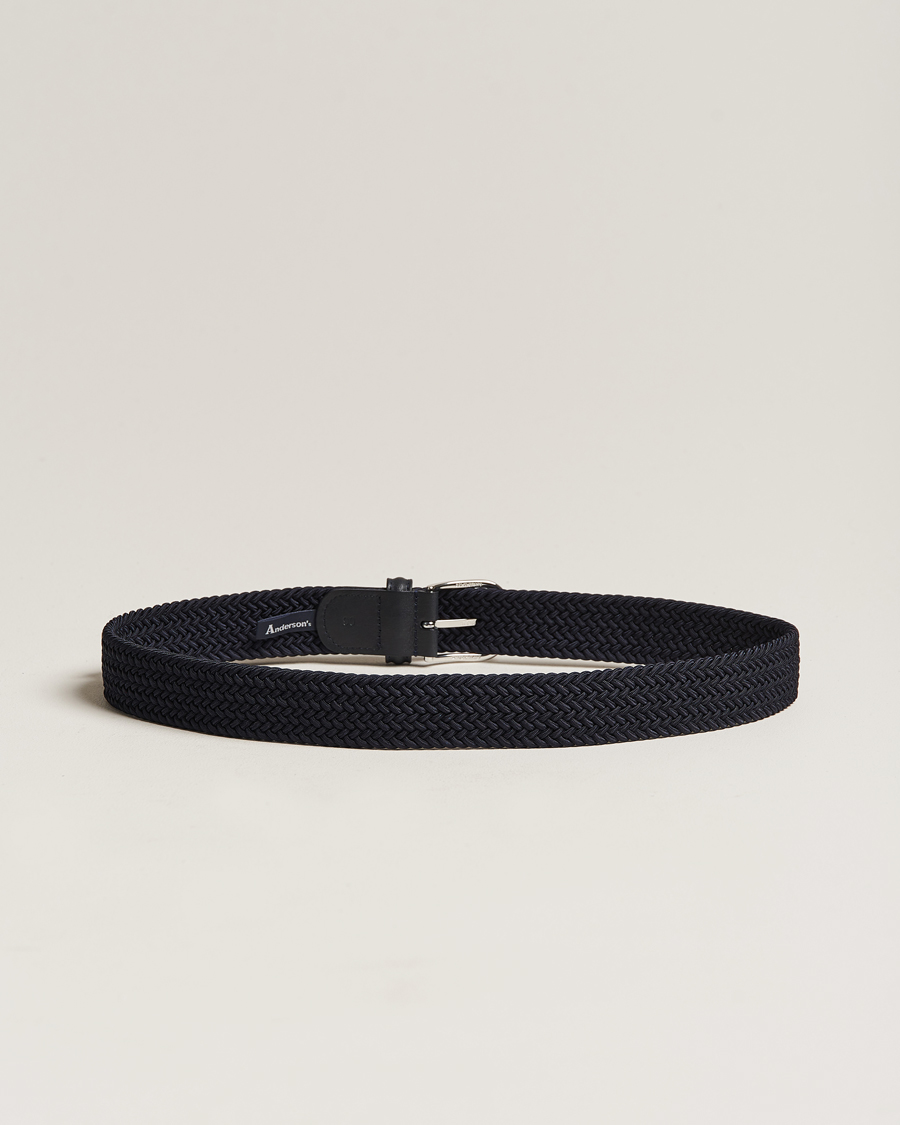 Men | Belts | Anderson's | Stretch Woven 3,5 cm Belt Navy