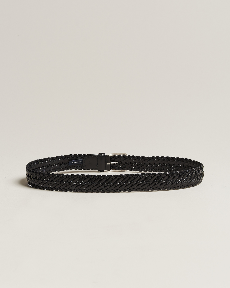 Men | Woven Belts | Anderson's | Woven Leather 3,5 cm Belt Tanned Black