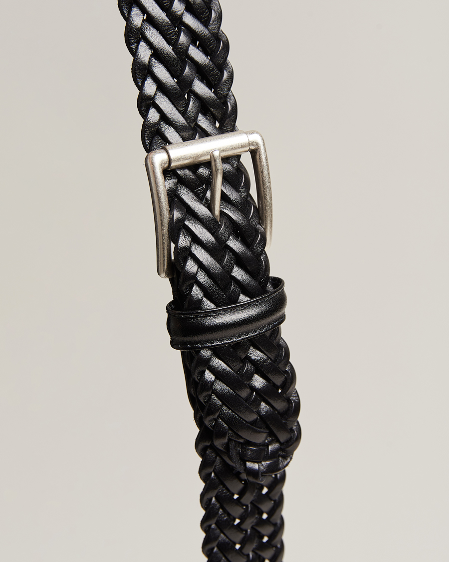 Men | Belts | Anderson's | Woven Leather 3,5 cm Belt Tanned Black