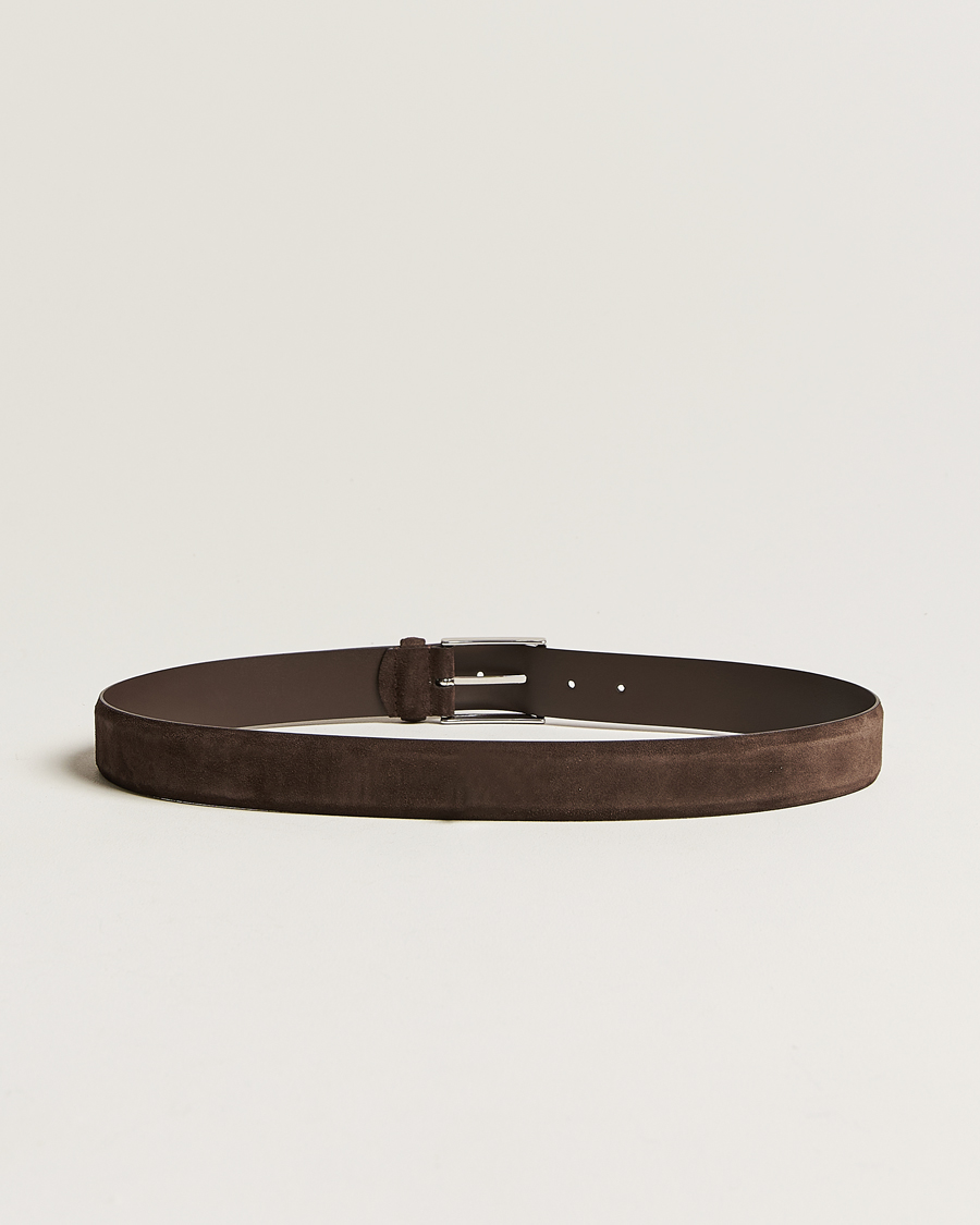 Men | Belts | Anderson's | Calf Suede 3,5 cm Belt Dark Brown