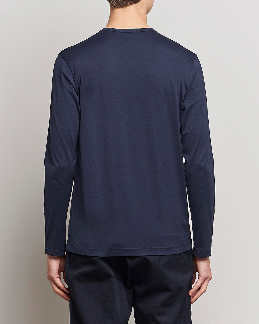 Men | T-Shirts | Sunspel | Long Sleeve Crew Neck Cotton Tee Navy