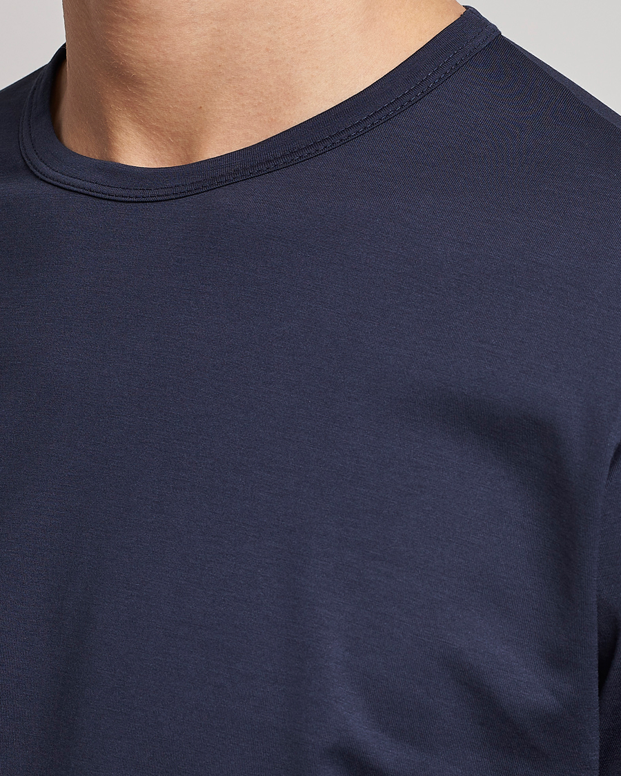 Men | T-Shirts | Sunspel | Long Sleeve Crew Neck Cotton Tee Navy