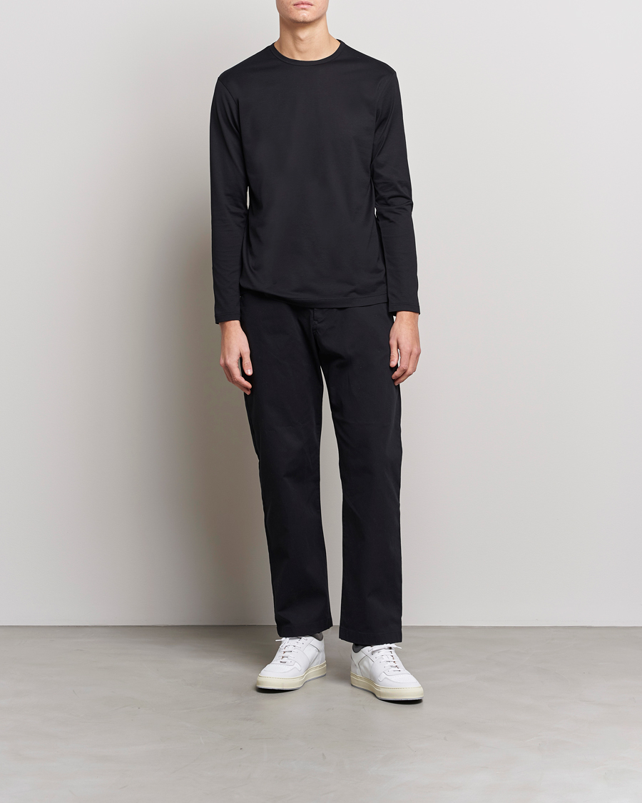 Men | T-Shirts | Sunspel | Long Sleeve Crew Neck Cotton Tee Black