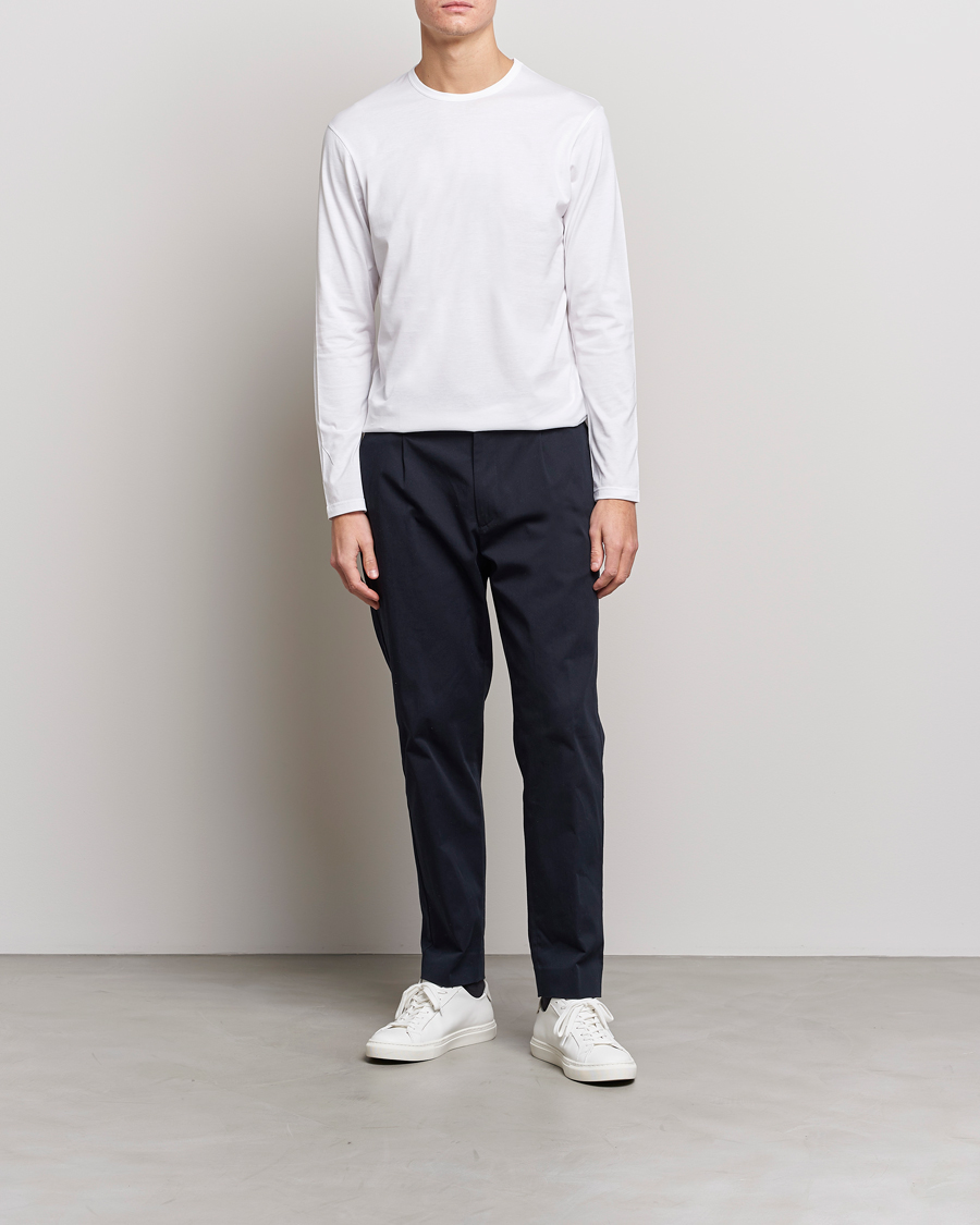 Men | T-Shirts | Sunspel | Long Sleeve Crew Neck Cotton Tee White