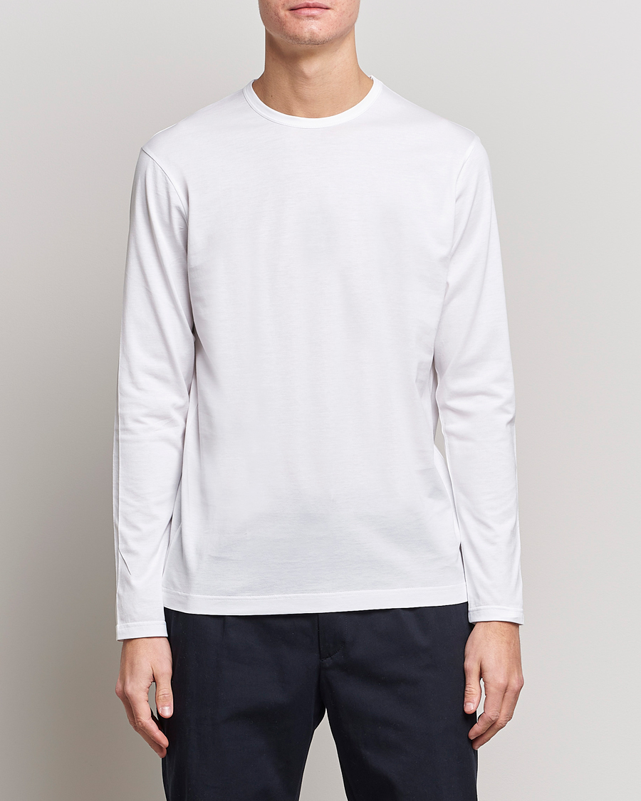 Men | Long Sleeve T-shirts | Sunspel | Long Sleeve Crew Neck Cotton Tee White