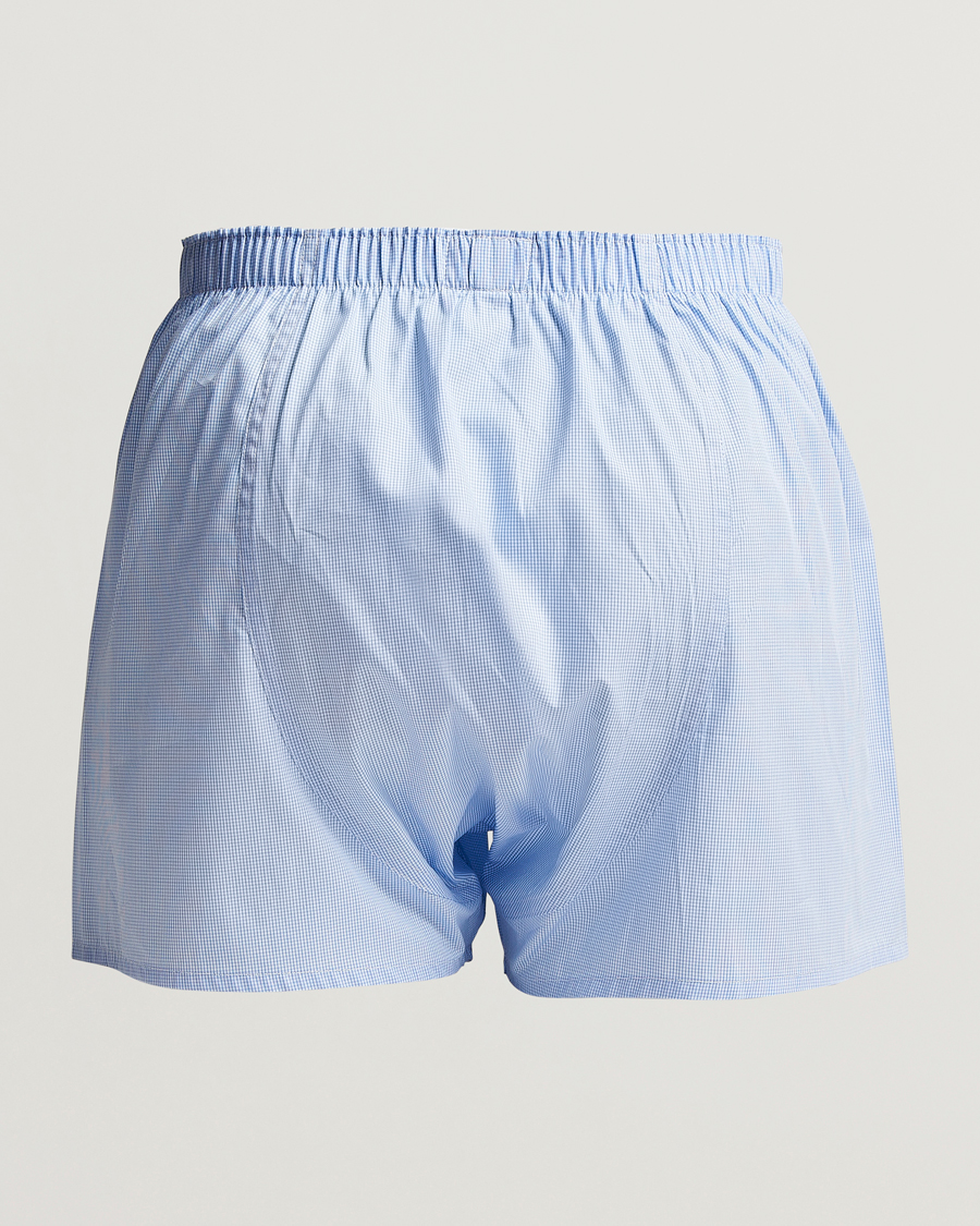 Men | Underwear & Socks | Sunspel | Classic Woven Cotton Boxer Shorts Light Blue Gingham