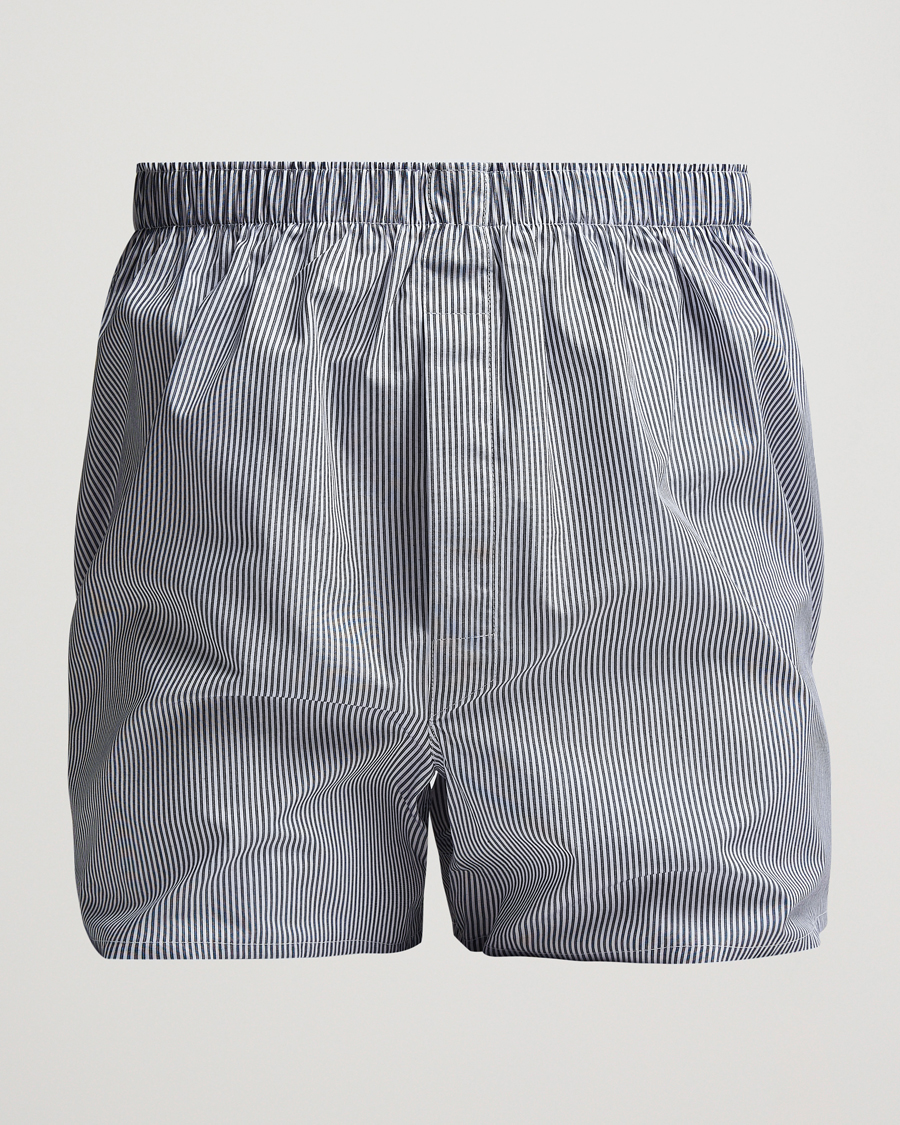Men | Underwear & Socks | Sunspel | Classic Woven Cotton Boxer Shorts White/Light Blue