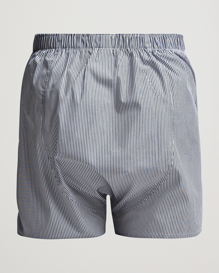Men | Underwear & Socks | Sunspel | Classic Woven Cotton Boxer Shorts White/Light Blue
