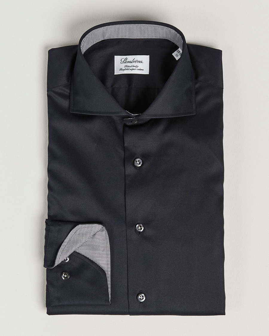 Men | Shirts | Stenströms | Fitted Body Contrast Shirt Black