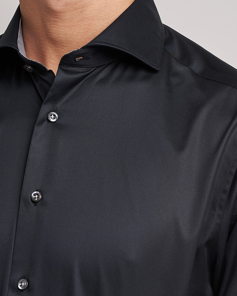 Men | Shirts | Stenströms | Fitted Body Contrast Shirt Black