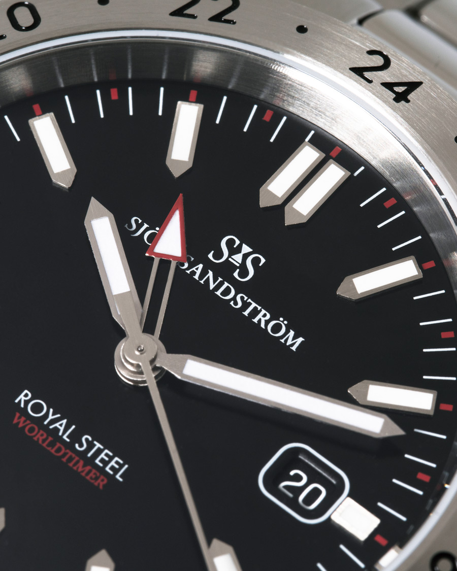 Men | Sjöö Sandström Royal Steel Worldtimer 41mm Black with Steel | Sjöö Sandström | Royal Steel Worldtimer 41mm Black with Steel