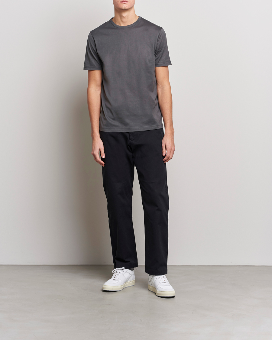 Men | T-Shirts | Sunspel | Crew Neck Q82 Cotton T-Shirt Charcoal