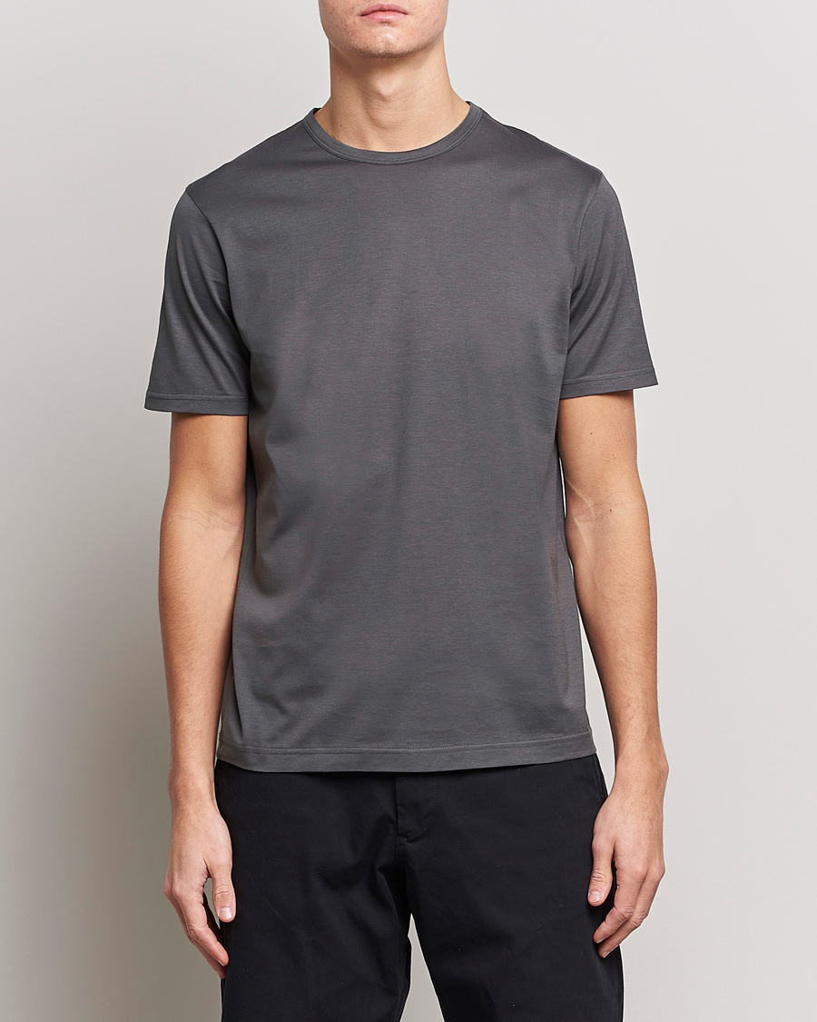 Men | T-Shirts | Sunspel | Crew Neck Cotton Tee Charcoal
