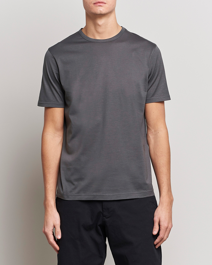 Men | T-Shirts | Sunspel | Crew Neck Q82 Cotton T-Shirt Charcoal