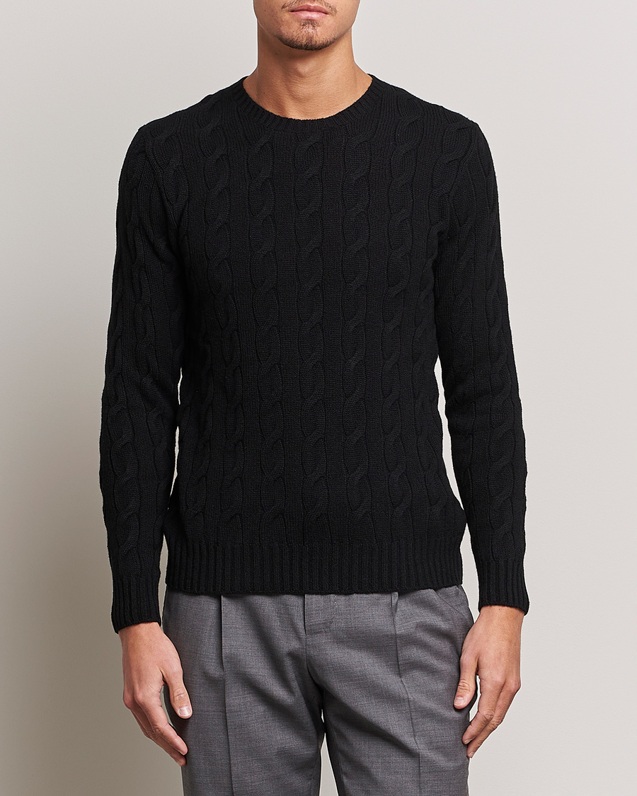 Men | Cashmere sweaters | Ralph Lauren Purple Label | Cashmere Cable Crew Neck Sweater Black