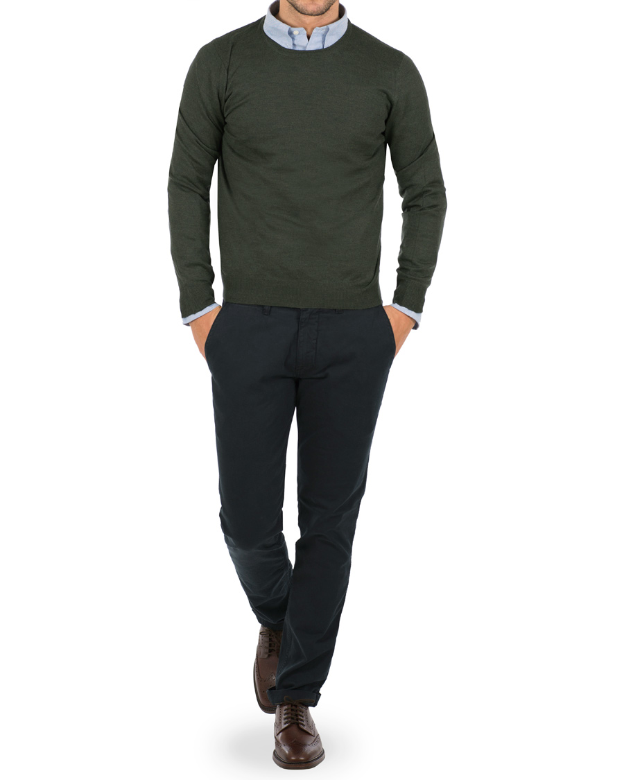 Men | Sweaters & Knitwear | Gran Sasso | Merino Fashion Fit Crew Neck Pullover Olive