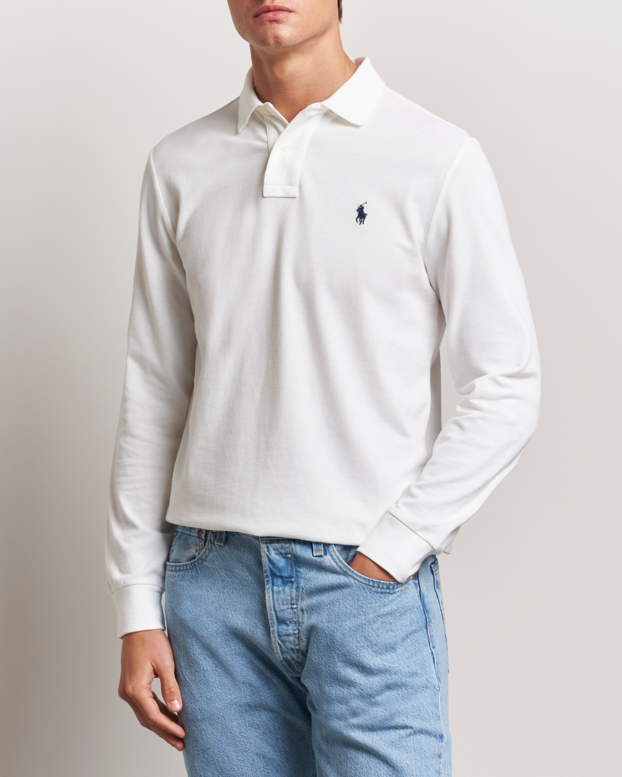 Men | Long Sleeve Polo Shirts | Polo Ralph Lauren | Custom Slim Fit Long Sleeve Polo White