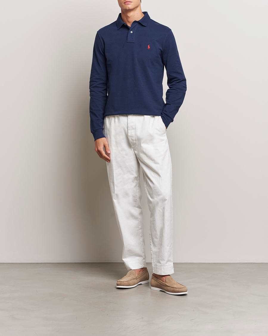 Men | Polo Shirts | Polo Ralph Lauren | Custom Slim Fit Long Sleeve Polo Newport Navy
