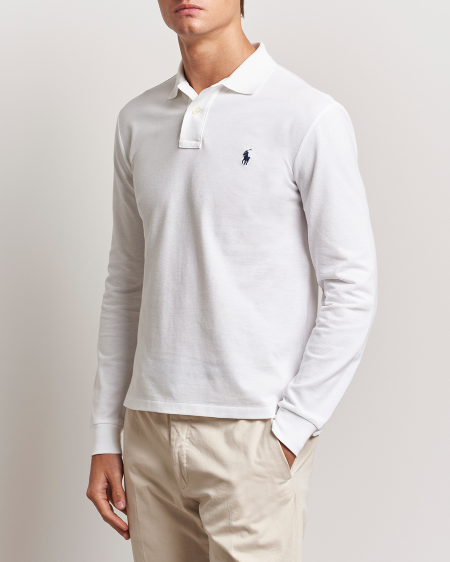 Men | Long Sleeve Polo Shirts | Polo Ralph Lauren | Slim Fit Long Sleeve Polo White