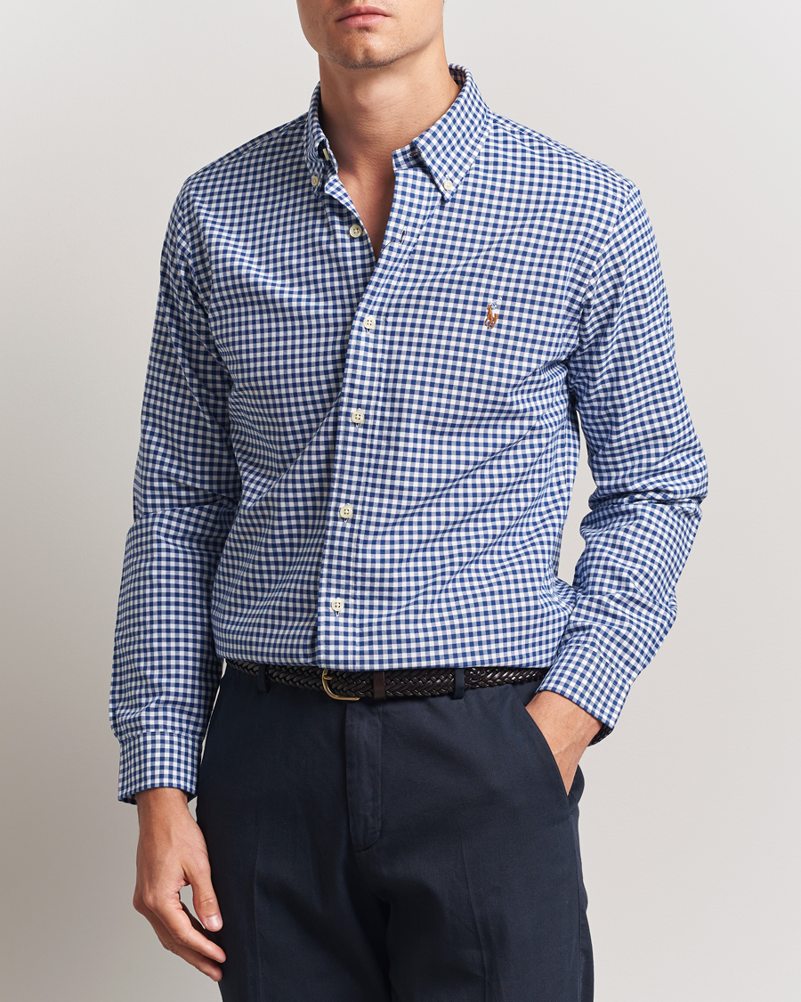 Men | Shirts | Polo Ralph Lauren | Custom Fit Oxford Gingham Shirt Blue/White